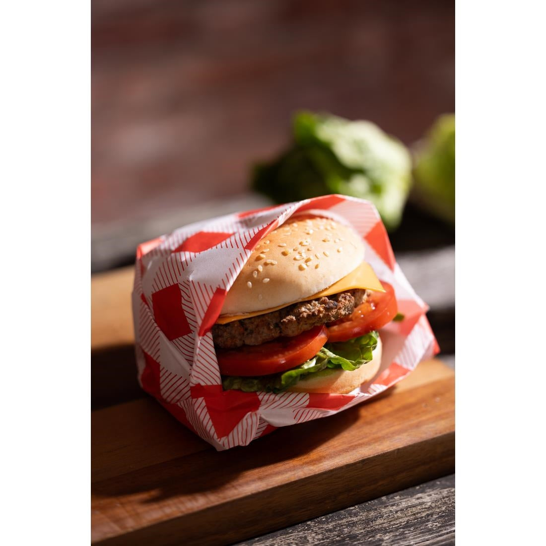 Fiesta Compostable Red Gingham Greaseproof Sheets 380x310mm (Pack 200) • PAS-HY782