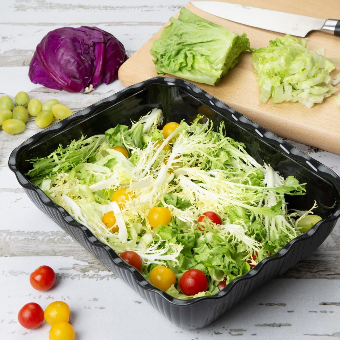 Olympia Kristallon Large Salad Crock - Black (4.25Ltr | Material: SAN | Size: 333(L)x265(W)x82(H)mm) • PAS-HY800