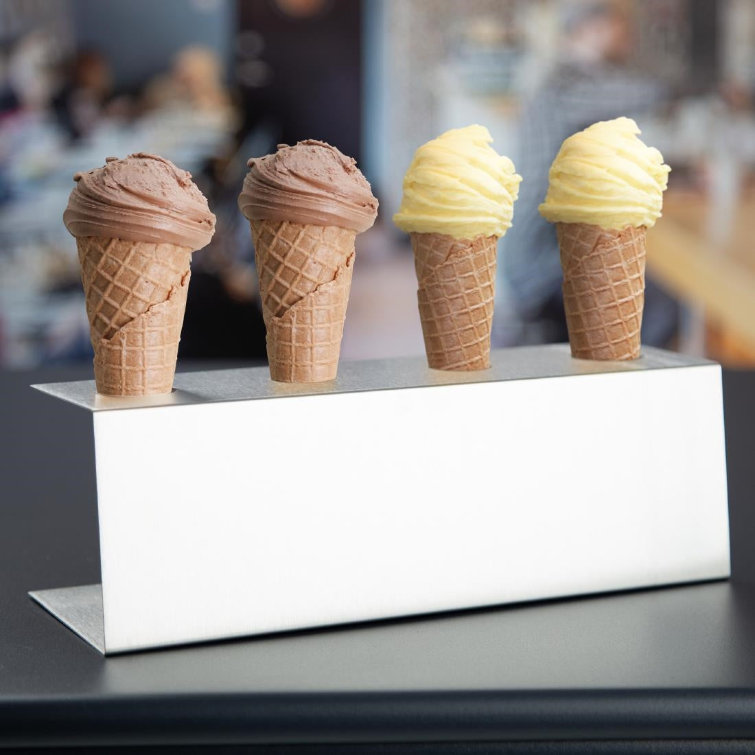 Olympia Ice Cream Holder 4 Cone Stainless Steel 270x97x90mm (Material: 304 stainless steel | 270(L)x97(W)x90(H)mm) • PAS-HZ237