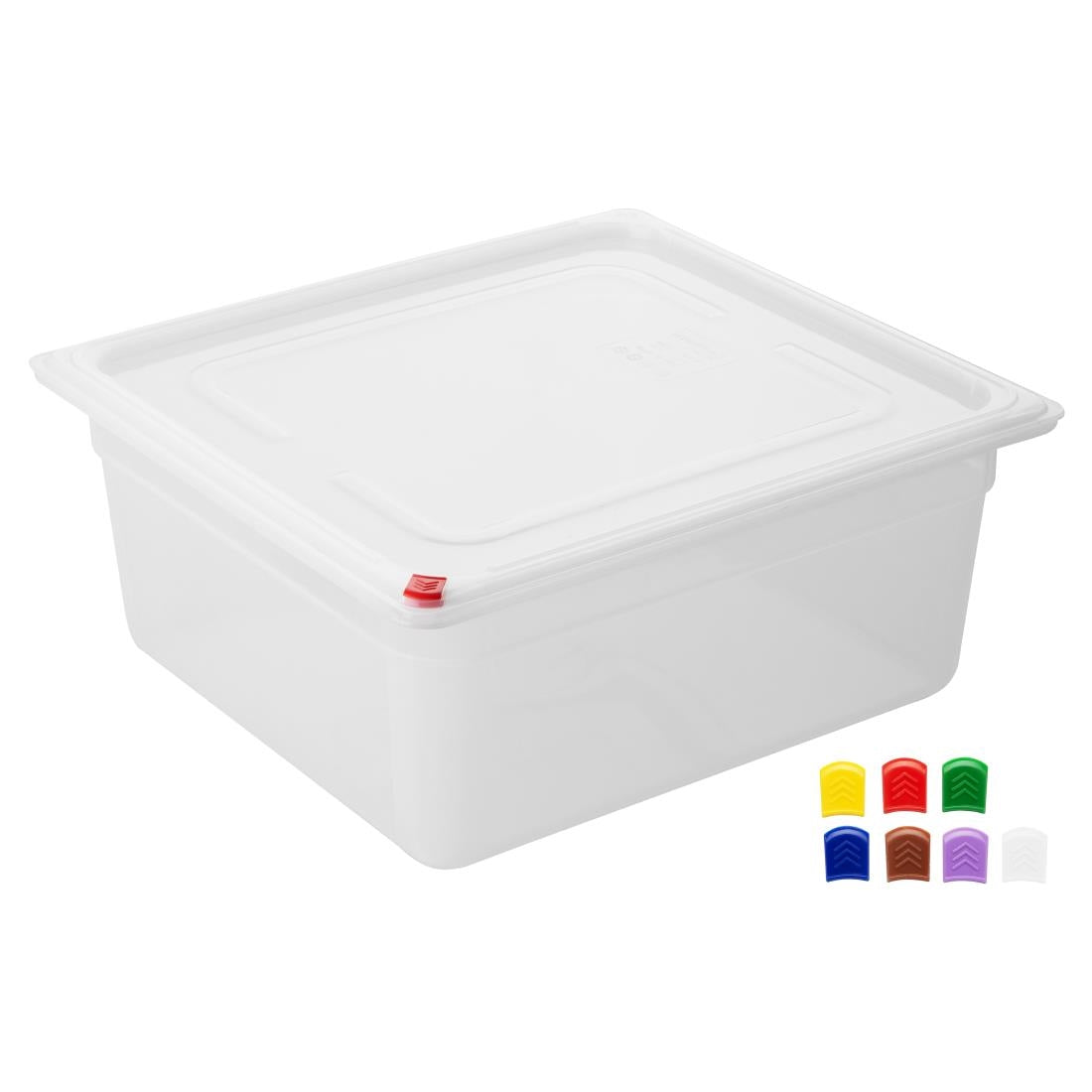 Hygiplas Click PP 2/3 GN 12Ltr Container with Lid & 7 Colour Clips 150mm (4 Pack) (Capacity: 12Ltr | 2/3 Gastronorm Pan | 150mm | Pack of 4) • PAS-HZ351