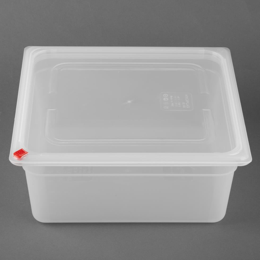 Hygiplas Click PP 2/3 GN 12Ltr Container with Lid & 7 Colour Clips 150mm (4 Pack) (Capacity: 12Ltr | 2/3 Gastronorm Pan | 150mm | Pack of 4) • PAS-HZ351