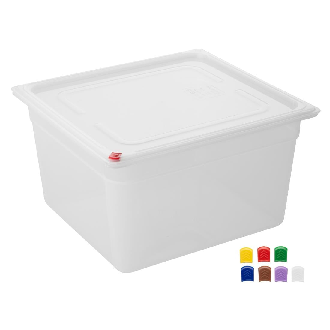 Hygiplas Click PP 2/3 GN 16.1Ltr Container with Lid & 7 Colour Clips 200mm (4 Pack) (Capacity: 16.1Ltr | 2/3 Gastronorm Pan | 200mm | Pack of 4) • PAS-HZ352