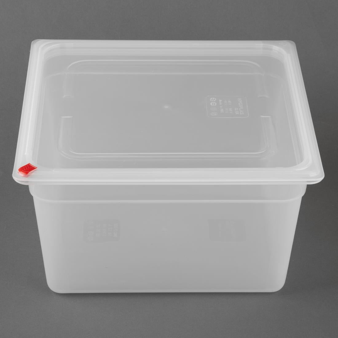 Hygiplas Click PP 2/3 GN 16.1Ltr Container with Lid & 7 Colour Clips 200mm (4 Pack) (Capacity: 16.1Ltr | 2/3 Gastronorm Pan | 200mm | Pack of 4) • PAS-HZ352