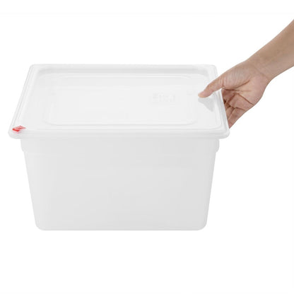 Hygiplas Click PP 2/3 GN 16.1Ltr Container with Lid & 7 Colour Clips 200mm (4 Pack) (Capacity: 16.1Ltr | 2/3 Gastronorm Pan | 200mm | Pack of 4) • PAS-HZ352