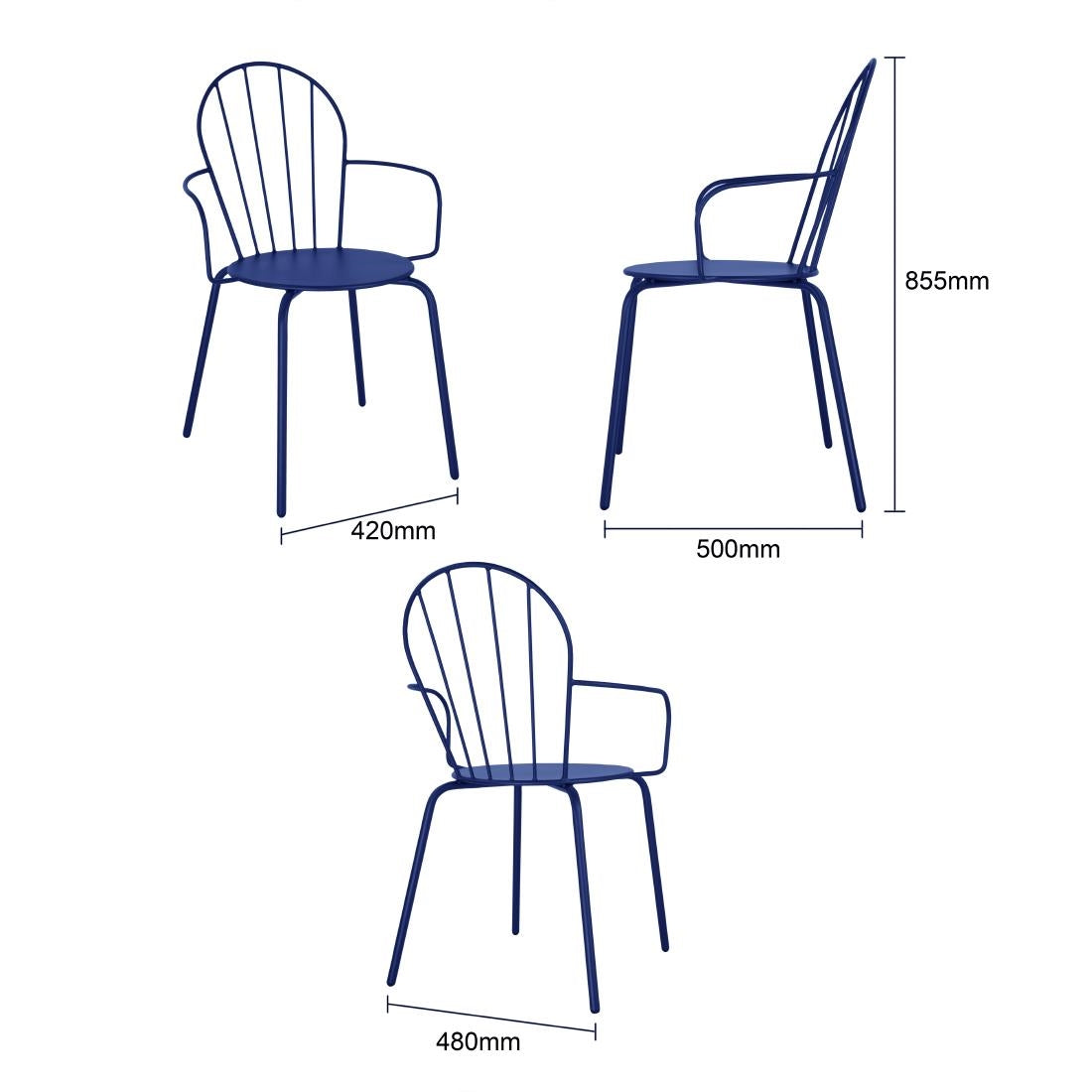 Bolero Adeline Arm Chairs Dark Navy (4 Pack) (Powder-Coated Steel Frame | 855(H)x588(W)x561(D)mm | Pack Quantity: 4) • PAS-HZ359