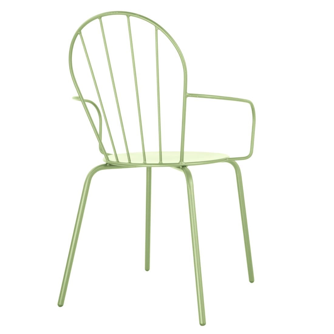 Bolero Adeline Arm Chair Light Green (4 Pack) (Light green . Powder-coated steel frame . 855(H)x588(W)x561(D)mm . Pack quantity: 4) • PAS-HZ360