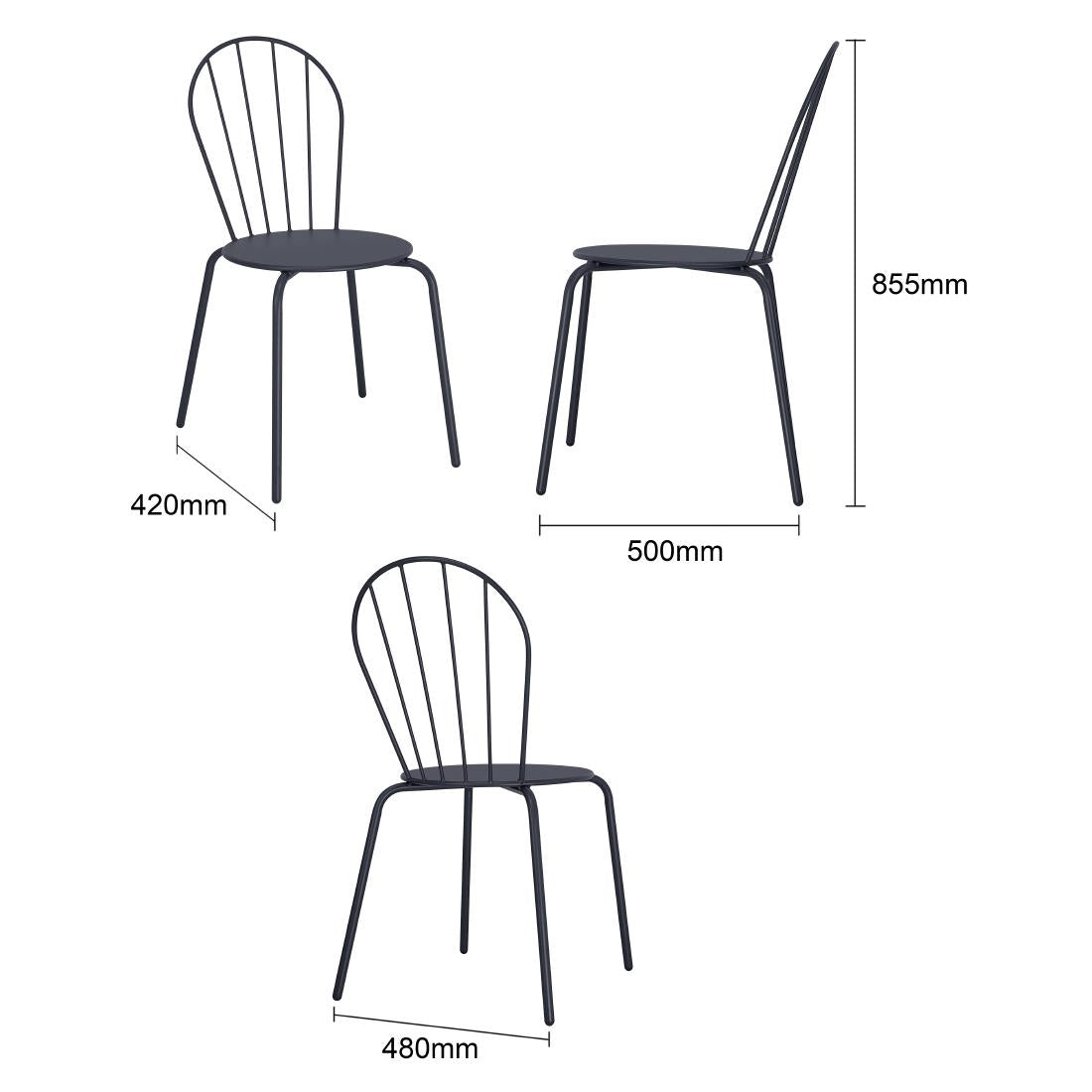 Bolero Adeline Side Chairs Slate Blue (4 Pack) (Blue. Powder-coated steel frame. 855(H)x480(W)x561(D)mm. Pack quantity: 4) • PAS-HZ361
