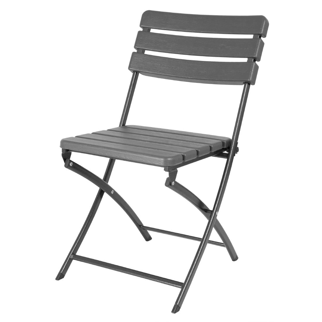 Bolero Folding Chairs Grey Wood Effect (2 Pack) (Material: HDPE & Powder-Coated Steel | 814(H)x565(D)x460(W)mm) • PAS-HZ891