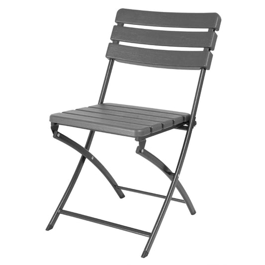 Bolero Folding Chairs Grey Wood Effect (2 Pack) (Material: HDPE & Powder-Coated Steel | 814(H)x565(D)x460(W)mm) • PAS-HZ891
