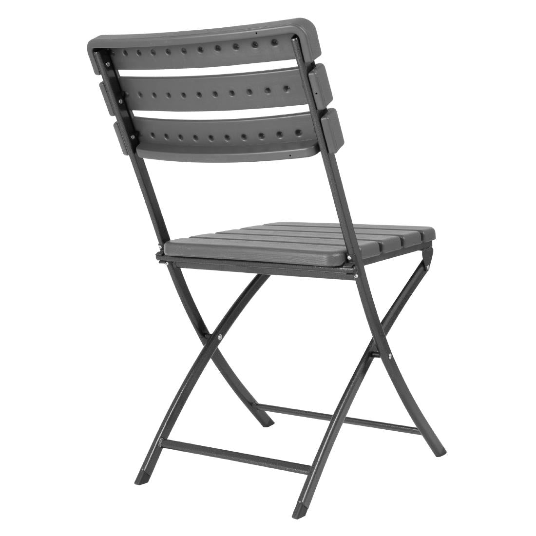 Bolero Folding Chairs Grey Wood Effect (2 Pack) (Material: HDPE & Powder-Coated Steel | 814(H)x565(D)x460(W)mm) • PAS-HZ891