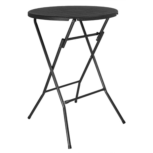 Bolero Folding HDPE Bar Table Wood Effect Black 800mm (Material: HDPE & powder-coated steel . 1100(H)x800(Ø)mm) • PAS-HZ892