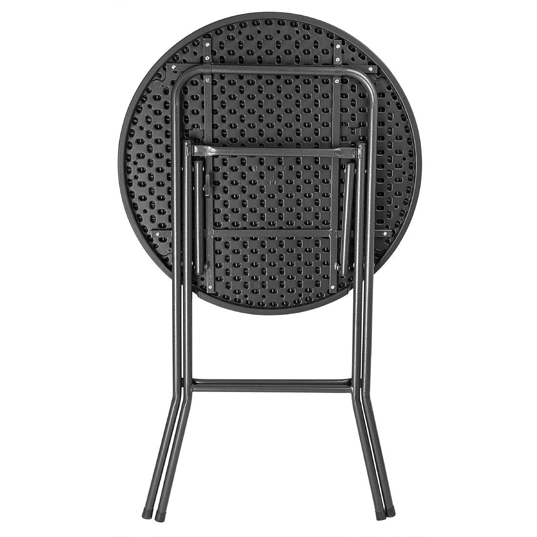Bolero Folding HDPE Bar Table Wood Effect Black 800mm (Material: HDPE & powder-coated steel . 1100(H)x800(Ø)mm) • PAS-HZ892