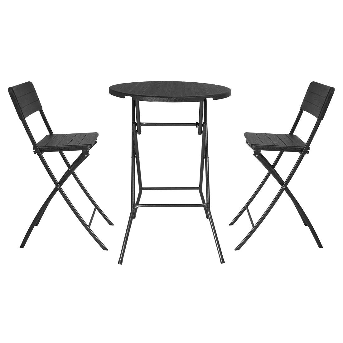 Bolero Folding HDPE Bar Table Wood Effect Black 800mm (Material: HDPE & powder-coated steel . 1100(H)x800(Ø)mm) • PAS-HZ892