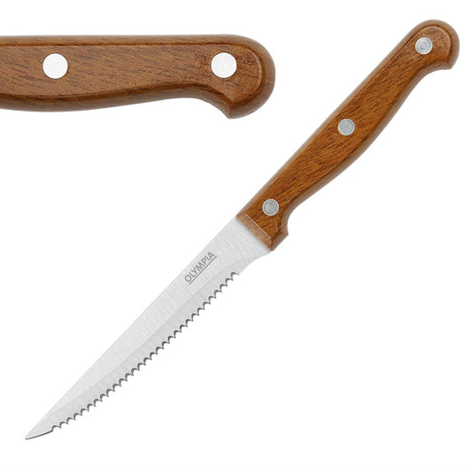 Olympia Steak Knives PP Wood Effect Handle (12 Pack) (218(L)mm. Material: Stainless Steel & Polypropylene Handle. Pack Quantity: 12) • PAS-HZ970