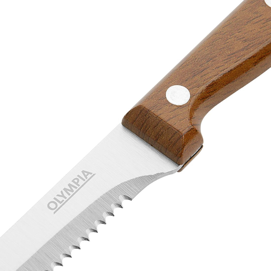 Olympia Steak Knives PP Wood Effect Handle (12 Pack) (218(L)mm. Material: Stainless Steel & Polypropylene Handle. Pack Quantity: 12) • PAS-HZ970