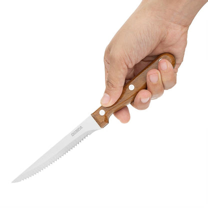Olympia Steak Knives PP Wood Effect Handle (12 Pack) (218(L)mm. Material: Stainless Steel & Polypropylene Handle. Pack Quantity: 12) • PAS-HZ970