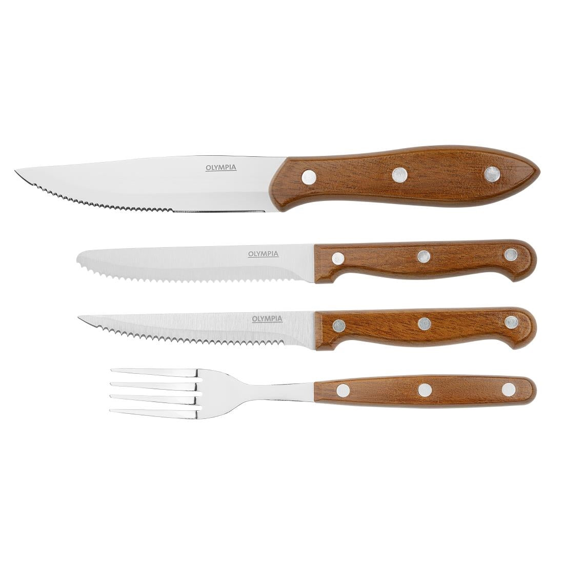 Olympia Steak Knives PP Wood Effect Handle (12 Pack) (218(L)mm. Material: Stainless Steel & Polypropylene Handle. Pack Quantity: 12) • PAS-HZ970