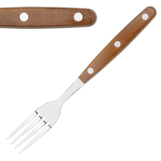 Olympia Steak Forks PP Wood Effect Handle (12 Pack) (200(L)mm. Material: Stainless Steel & Polypropylene Handle. Pack Quantity: 12) • PAS-HZ971