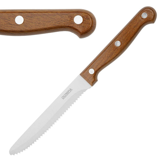 Olympia Rounded Steak Knife PP Wood Effect Handle (12 Pack) (217(L)mm. Material: Stainless Steel & Polypropylene Handle. Pack Quantity: 12) • PAS-HZ972