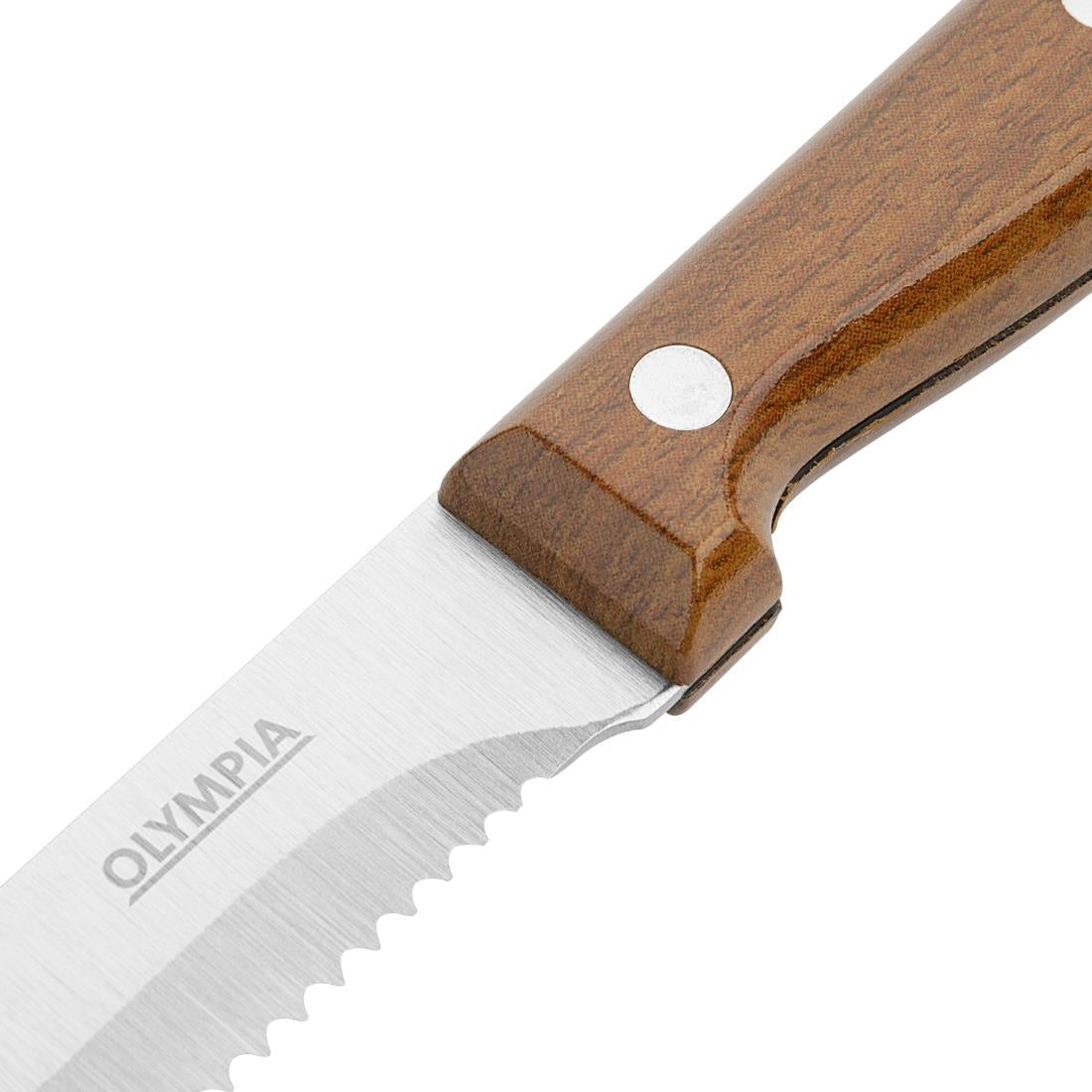 Olympia Rounded Steak Knife PP Wood Effect Handle (12 Pack) (217(L)mm. Material: Stainless Steel & Polypropylene Handle. Pack Quantity: 12) • PAS-HZ972