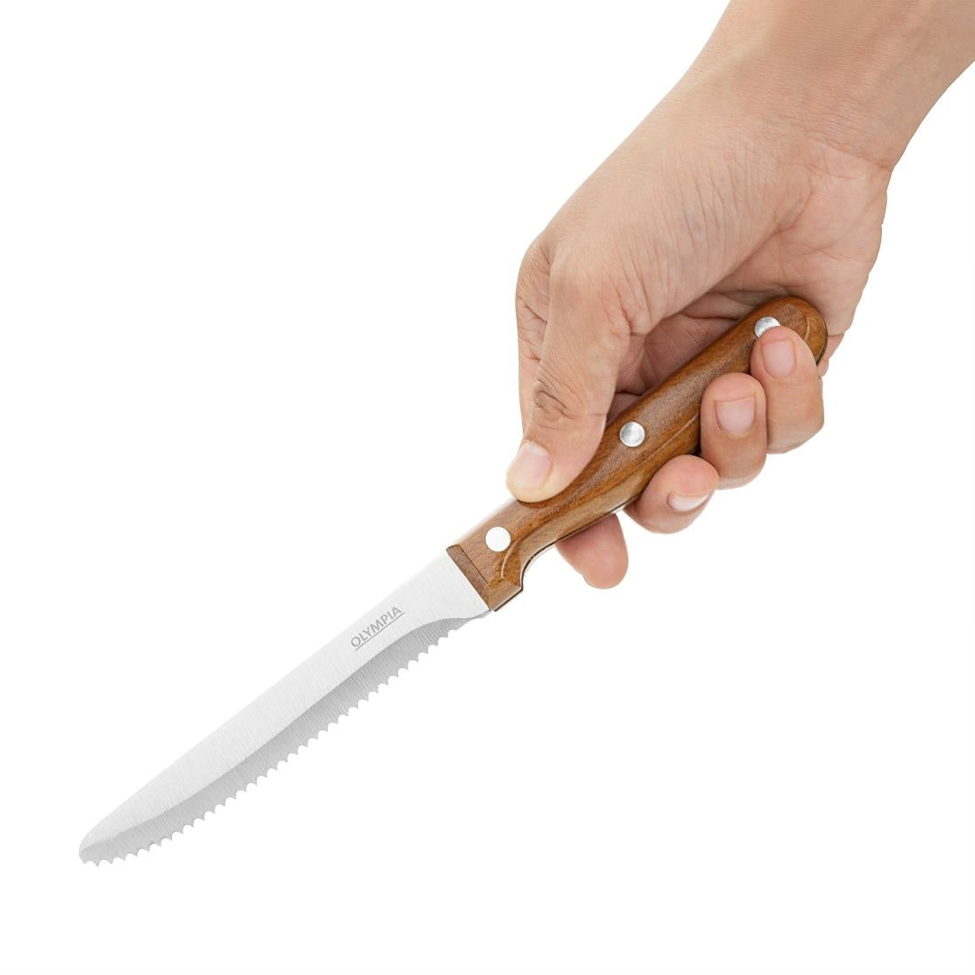 Olympia Rounded Steak Knife PP Wood Effect Handle (12 Pack) (217(L)mm. Material: Stainless Steel & Polypropylene Handle. Pack Quantity: 12) • PAS-HZ972