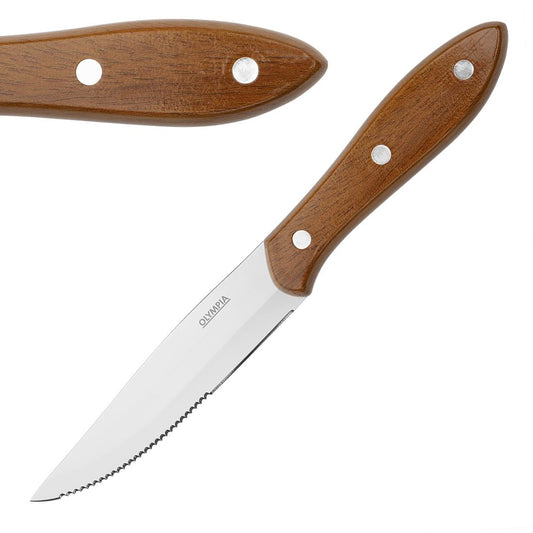 Olympia Jumbo Steak Knife PP Wood Effect Handle (12 Pack) (246(L)mm. Material: Stainless Steel & Polypropylene Handle. Pack Quantity: 12) • PAS-HZ973