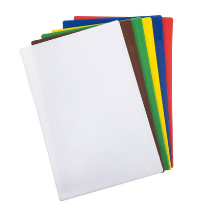 Hygiplas Low Density Set of 6 Chopping Boards with Rack - 450x300x10mm (Pack of 7) • PAS-FY329