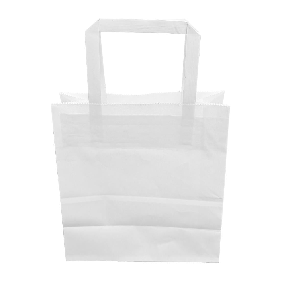 Fiesta Recyclable Flat Handle White Paper Bags Small (250 Pack) (210(H)x90(W)x177(L)mm. Pack Quantity: 250) • PAS-JA346