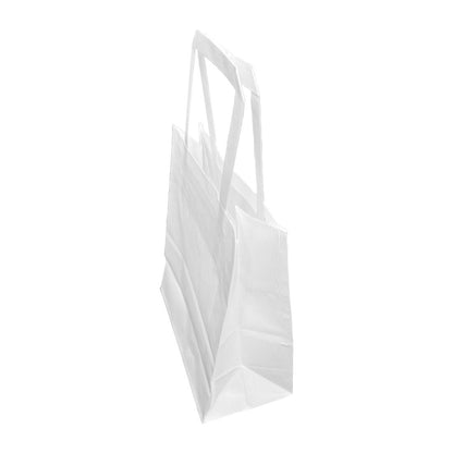 Fiesta Recyclable Flat Handle White Paper Bags Small (250 Pack) (210(H)x90(W)x177(L)mm. Pack Quantity: 250) • PAS-JA346