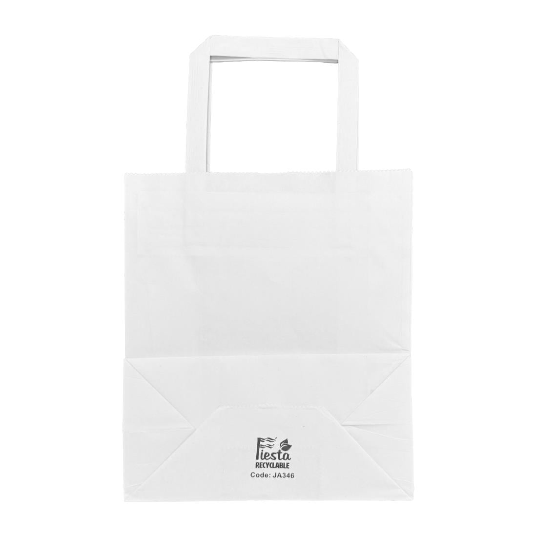 Fiesta Recyclable Flat Handle White Paper Bags Small (250 Pack) (210(H)x90(W)x177(L)mm. Pack Quantity: 250) • PAS-JA346