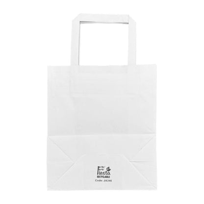 Fiesta Recyclable Flat Handle White Paper Bags Small (250 Pack) (210(H)x90(W)x177(L)mm. Pack Quantity: 250) • PAS-JA346