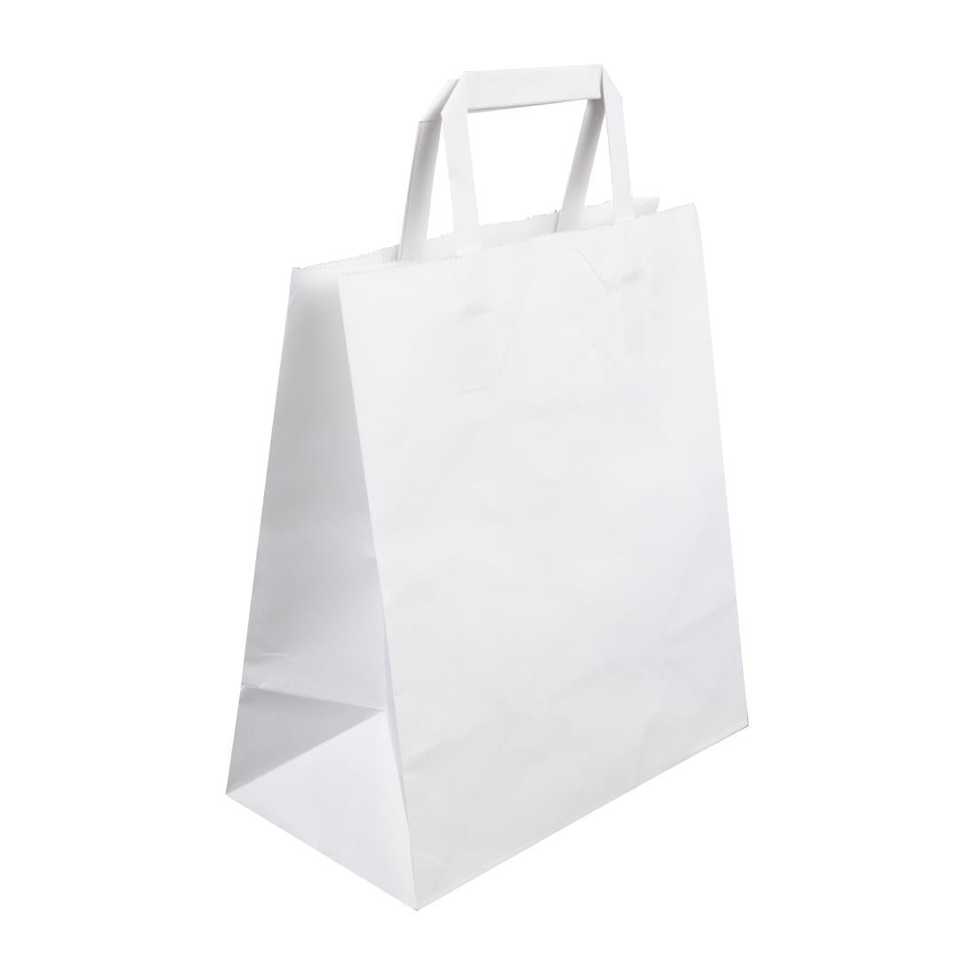 Fiesta Recyclable Flat Handle White Paper Bags Large (250 Pack) (248(H)x148(W)x248(L)mm. Pack Quantity: 250) • PAS-JA348