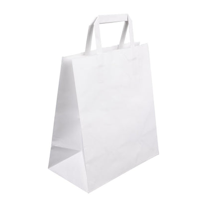 Fiesta Recyclable Flat Handle White Paper Bags Large (250 Pack) (248(H)x148(W)x248(L)mm. Pack Quantity: 250) • PAS-JA348
