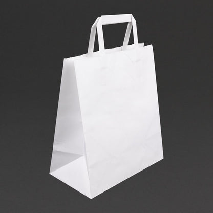 Fiesta Recyclable Flat Handle White Paper Bags Large (250 Pack) (248(H)x148(W)x248(L)mm. Pack Quantity: 250) • PAS-JA348
