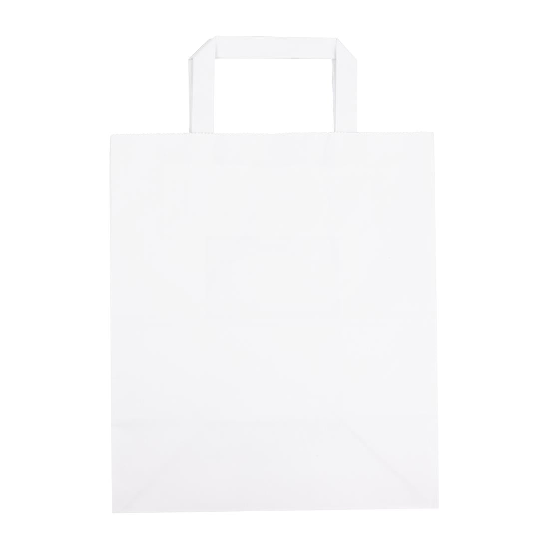 Fiesta Recyclable Flat Handle White Paper Bags Large (250 Pack) (248(H)x148(W)x248(L)mm. Pack Quantity: 250) • PAS-JA348