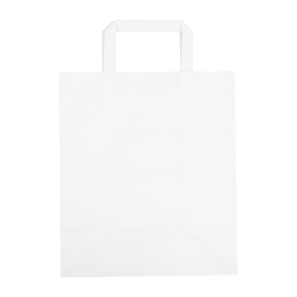 Fiesta Recyclable Flat Handle White Paper Bags Large (250 Pack) (248(H)x148(W)x248(L)mm. Pack Quantity: 250) • PAS-JA348