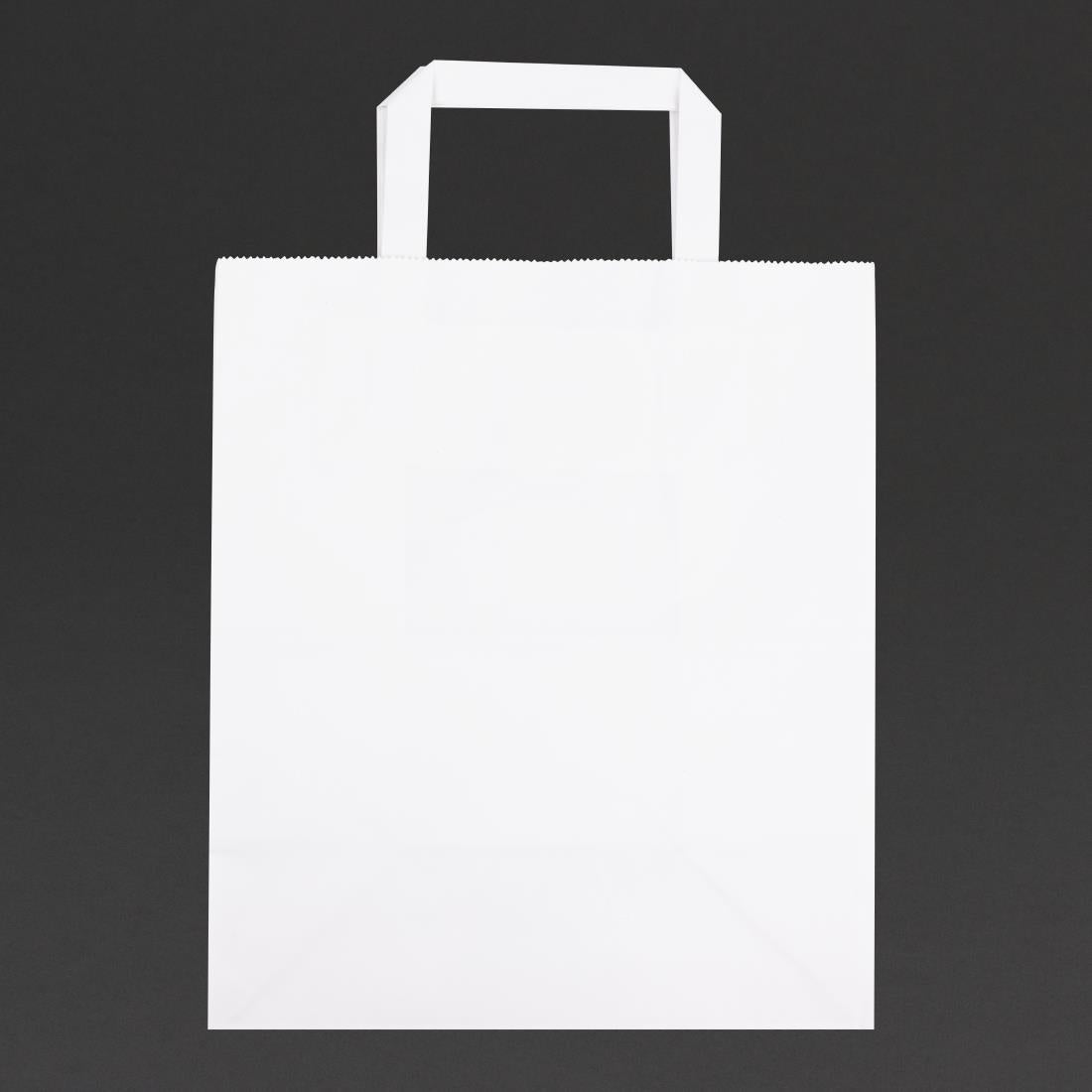 Fiesta Recyclable Flat Handle White Paper Bags Large (250 Pack) (248(H)x148(W)x248(L)mm. Pack Quantity: 250) • PAS-JA348