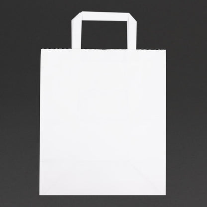 Fiesta Recyclable Flat Handle White Paper Bags Large (250 Pack) (248(H)x148(W)x248(L)mm. Pack Quantity: 250) • PAS-JA348