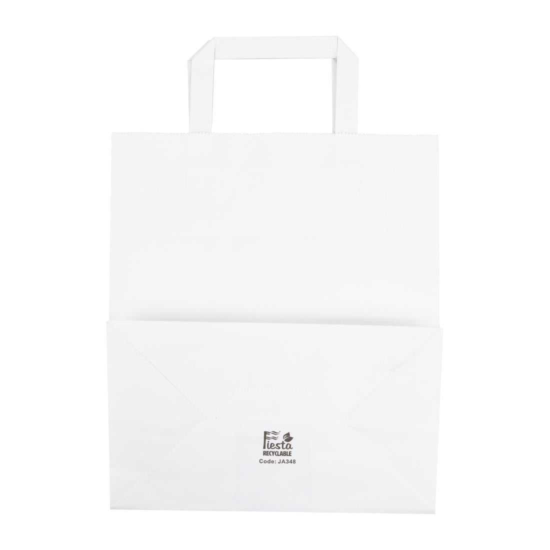 Fiesta Recyclable Flat Handle White Paper Bags Large (250 Pack) (248(H)x148(W)x248(L)mm. Pack Quantity: 250) • PAS-JA348