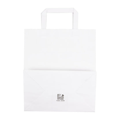 Fiesta Recyclable Flat Handle White Paper Bags Large (250 Pack) (248(H)x148(W)x248(L)mm. Pack Quantity: 250) • PAS-JA348