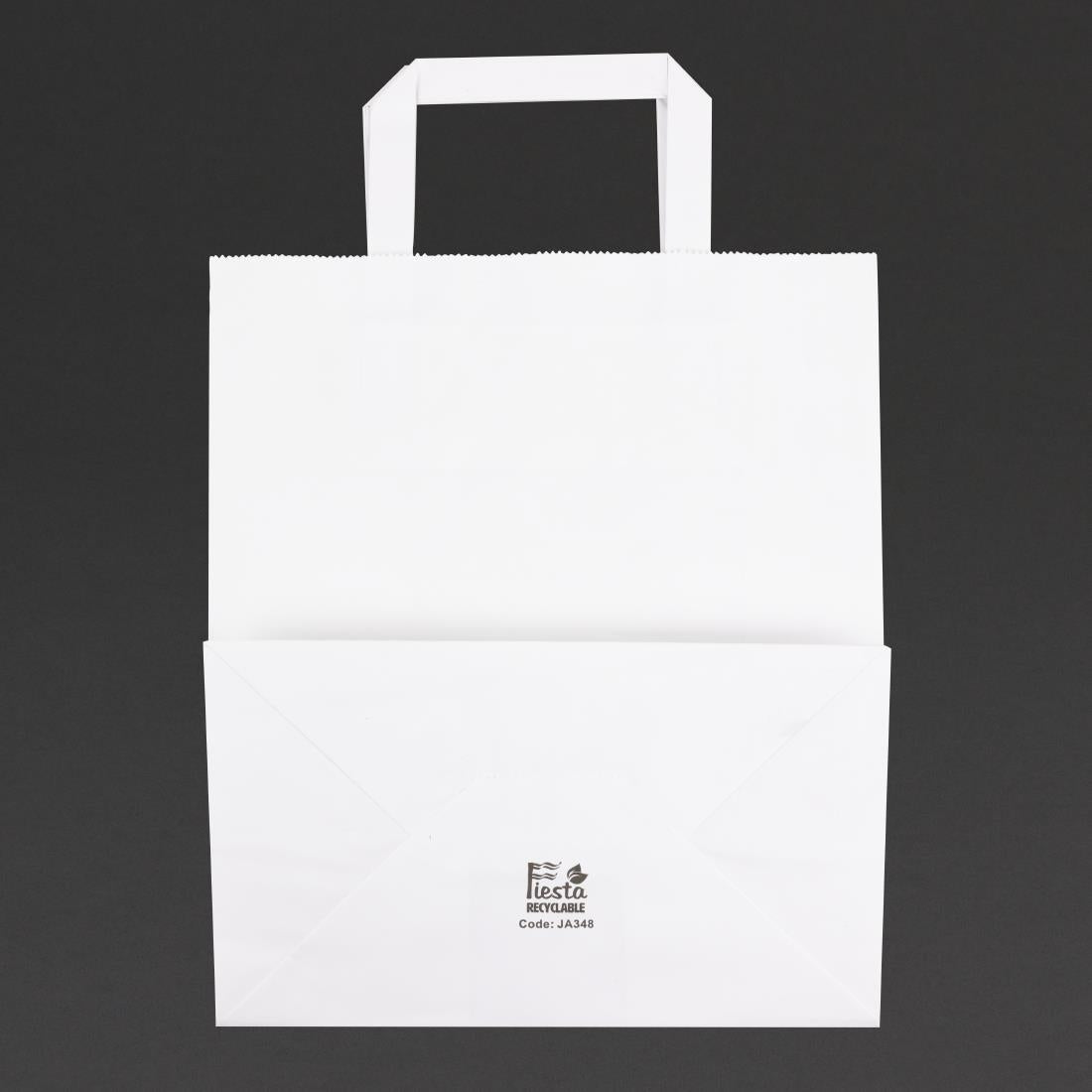 Fiesta Recyclable Flat Handle White Paper Bags Large (250 Pack) (248(H)x148(W)x248(L)mm. Pack Quantity: 250) • PAS-JA348
