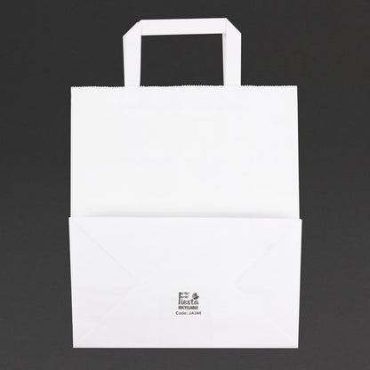 Fiesta Recyclable Flat Handle White Paper Bags Large (250 Pack) (248(H)x148(W)x248(L)mm. Pack Quantity: 250) • PAS-JA348