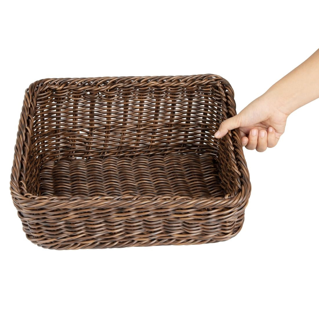 Olympia Polywicker Rectangular Basket Dark Brown 360x300mm (360(L)x300(W)x170(H)mm. Material: Polywicker) • PAS-JA362