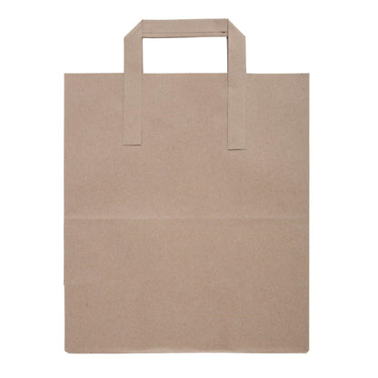 Fiesta Recyclable Flat Handle Brown Paper Bags Large (250 Pack) (248(H)x148(W)x248(L)mm | Pack Quantity: 250) • PAS-JA529