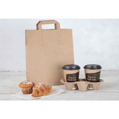 Fiesta Recyclable Flat Handle Brown Paper Bags Large (250 Pack) (248(H)x148(W)x248(L)mm | Pack Quantity: 250) • PAS-JA529