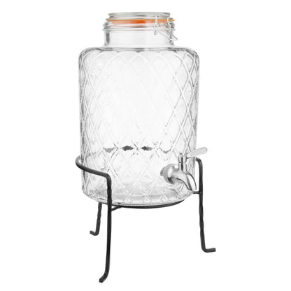 Olympia Geo Glass Clip-Top Drinks Dispenser with Wire Stand 8Ltr (330(H)x255(W)x210(D)mm. Material: Soda Lime Glass) • PAS-JB379