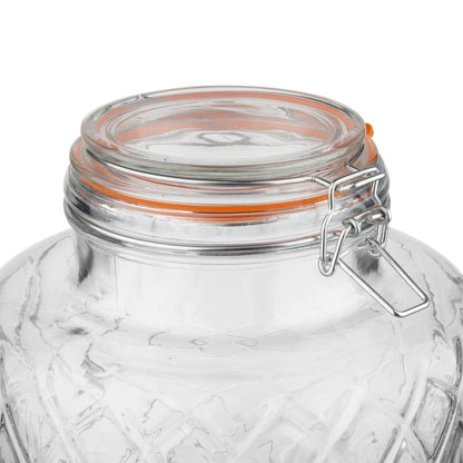 Olympia Geo Glass Clip-Top Drinks Dispenser with Wire Stand 8Ltr (330(H)x255(W)x210(D)mm. Material: Soda Lime Glass) • PAS-JB379