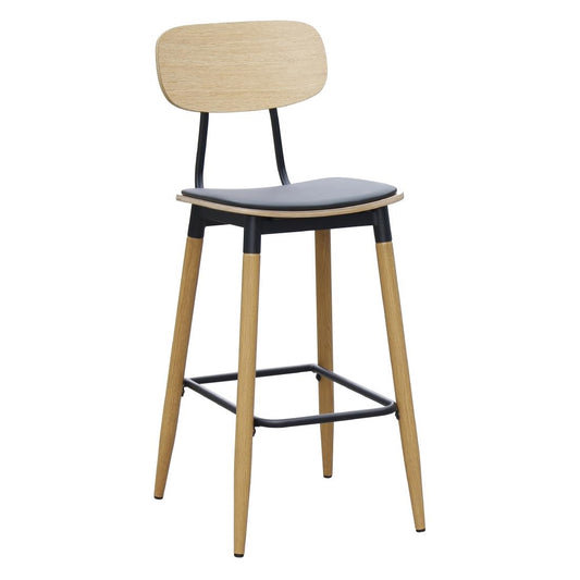 Durafurn Austin Barstool Black PU Vinyl Seat & Natural Backrest (2 Pack) (Seat Height: 750mm. Black PU Vinyl Seat & Natural Backrest. 2 Pack) • PAS-JC267