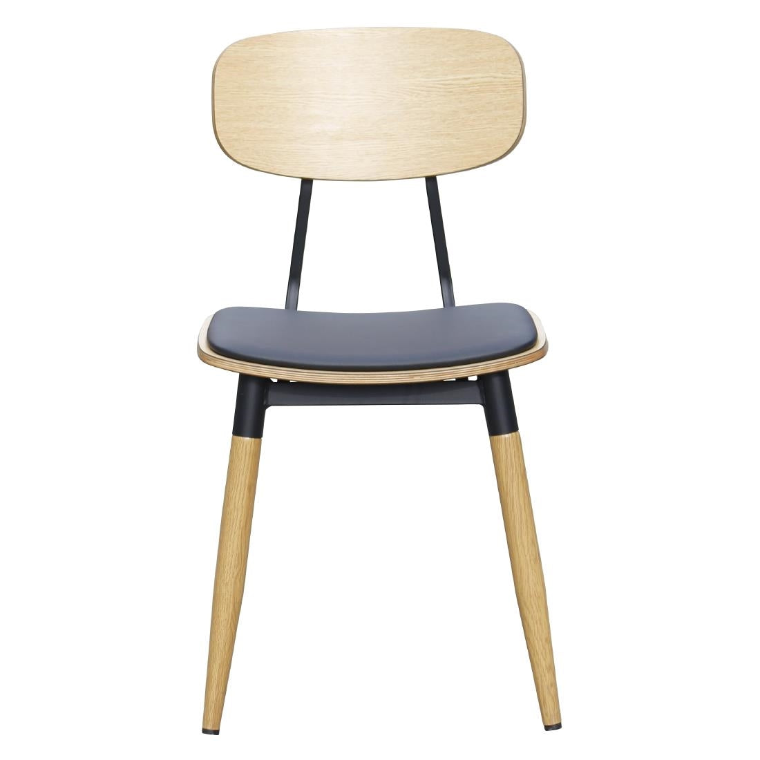 Durafurn Austin Chair Black PU Vinyl Seat & Natural Backrest (2 Pack) (Seat Height: 450mm. Black PU Vinyl Seat & Natural Backrest. 2 Pack) • PAS-JC271