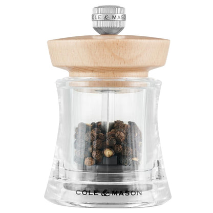 Cole & Mason Holbron Pepper Mill  Natural Beachwood & Acrylic 95mm • PAS-JC334